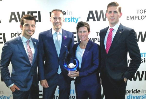 From left to right: Michael Belmore, James Collins, Tanya Matthewson and Farsi Cosic - Members Of PWC's GLEE LGBTI Employee Group